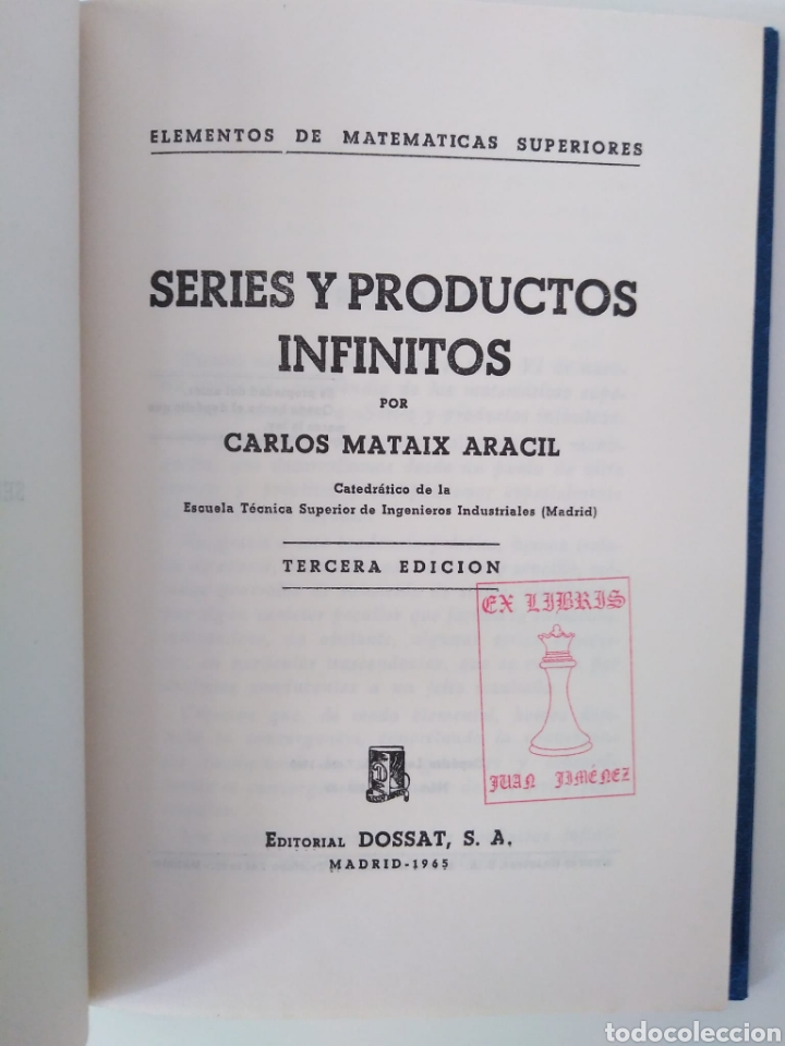 Libros de segunda mano de ciencias: Series y productos infinitos / Carlos Mataix Aracil - Foto 3