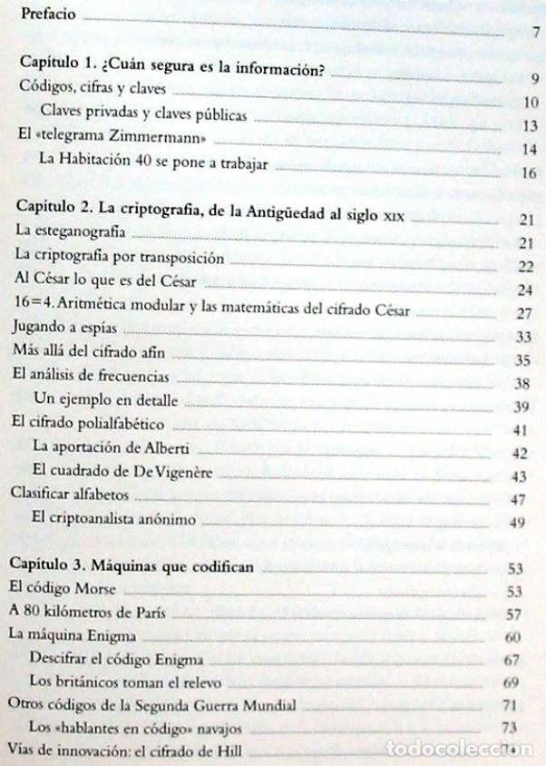 Libros de segunda mano de ciencias: MATEM&Aacute;TICAS, ESP&Iacute;AS Y PIRATAS INFORM&Aacute;TICOS - CODIFICACI&Oacute;N Y CRIPTOGRAFIA - RBA 2011 - VER INDICE - Foto 3