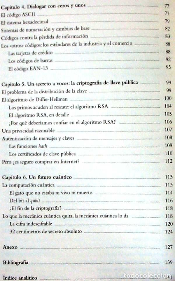 Libros de segunda mano de ciencias: MATEM&Aacute;TICAS, ESP&Iacute;AS Y PIRATAS INFORM&Aacute;TICOS - CODIFICACI&Oacute;N Y CRIPTOGRAFIA - RBA 2011 - VER INDICE - Foto 2