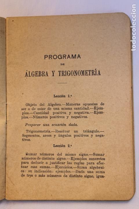 Libros de segunda mano de ciencias: PROGRAMA DE ALGEBRA Y TRIGONOMETRIA INSTITUTO DEL CARDENAL CISNEROS 1923 - Foto 4