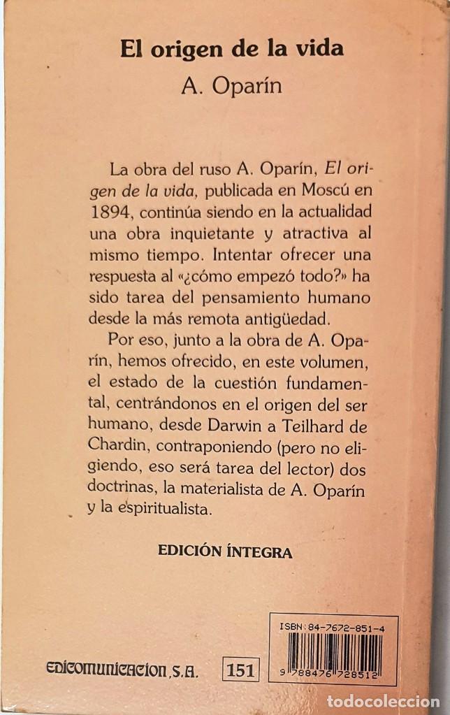 Libros de segunda mano: EL ORIGEN DE LA VIDA. A. OPARIN. FONTANA 1998. - Foto 2