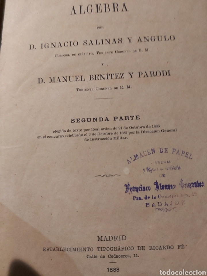 Libri di seconda mano: 1888. &Aacute;lgebra