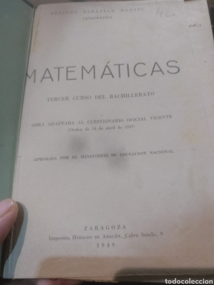 Libros de segunda mano de ciencias: 1949. Baratech. Matem&aacute;ticas. Tercer curso - Foto 1