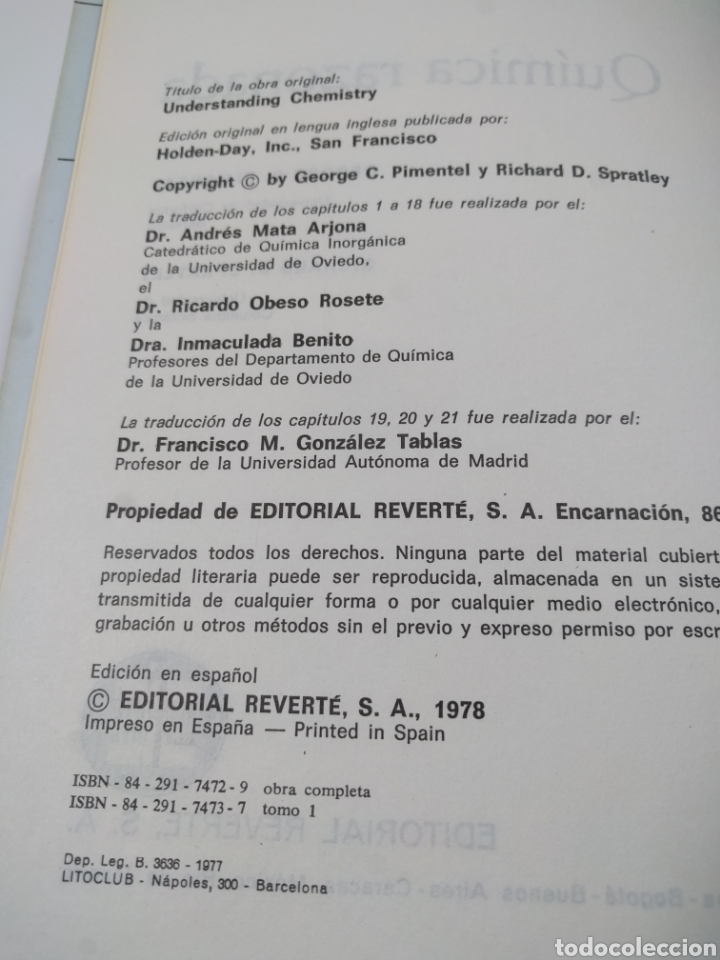 Libros de segunda mano de ciencias: Qu&iacute;mica razonada. 2 tomos. Editorial Reverte. - Foto 4