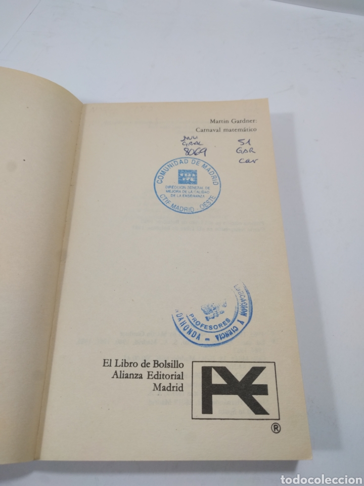 Libros de segunda mano de ciencias: Carnaval matem&aacute;tico. Mart&iacute;n Gardner. Alianza editorial. - Foto 3