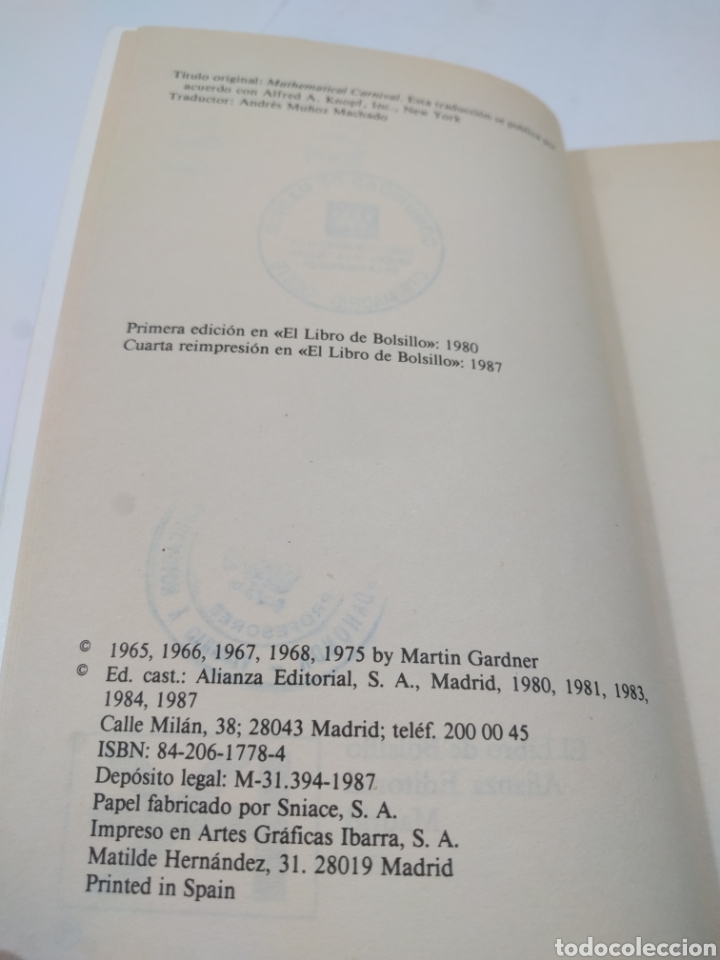 Libros de segunda mano de ciencias: Carnaval matem&aacute;tico. Mart&iacute;n Gardner. Alianza editorial. - Foto 5