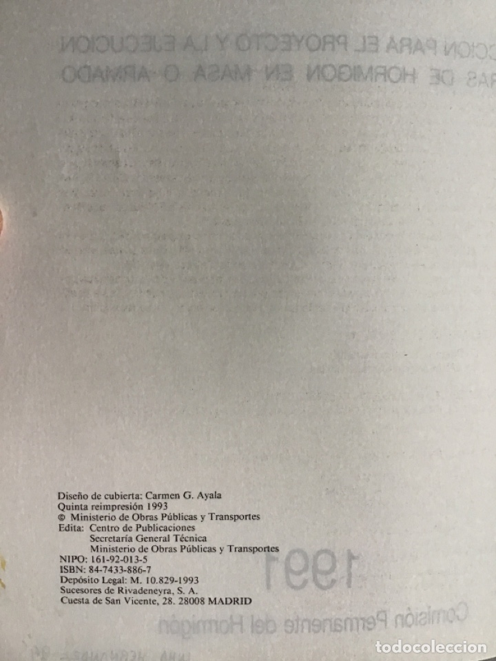 Libros de segunda mano de ciencias: INSTRUCCI&Oacute;N PARA EL PROYECTO Y LA EJECUCI&Oacute;N DE OBRAS DE HORMIG&Oacute;N ARMADO / EH-91 / MOPT 1991 - Foto 2