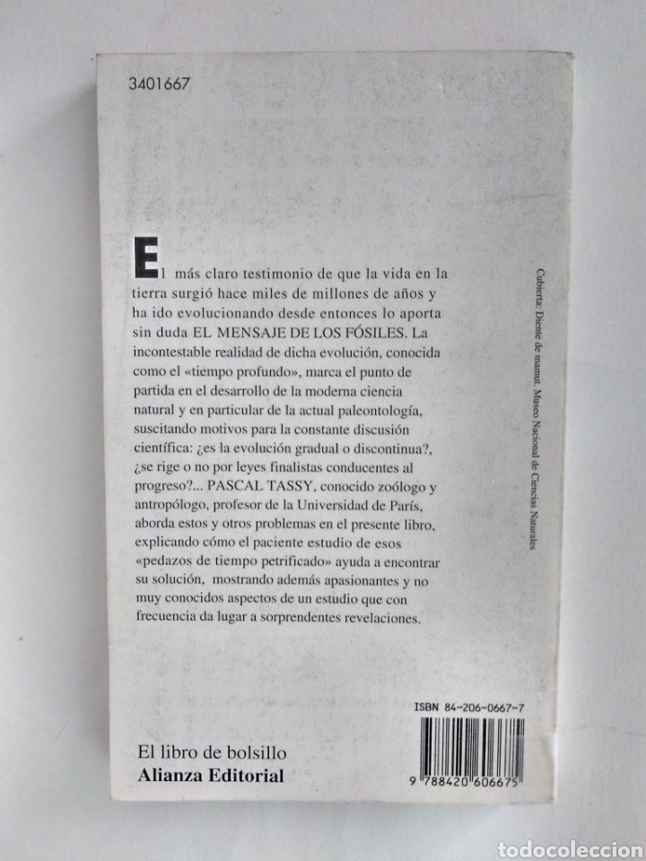 Libros de segunda mano: El mensaje de los f&oacute;siles / Pascal Tassy. Alianza - Foto 3