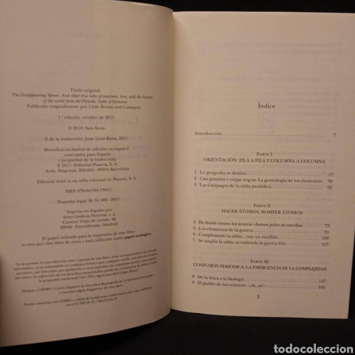 Libros de segunda mano de ciencias: LA CUCHARA MENGUANTE . SAM KEAN . ARIEL 2011 - Foto 3