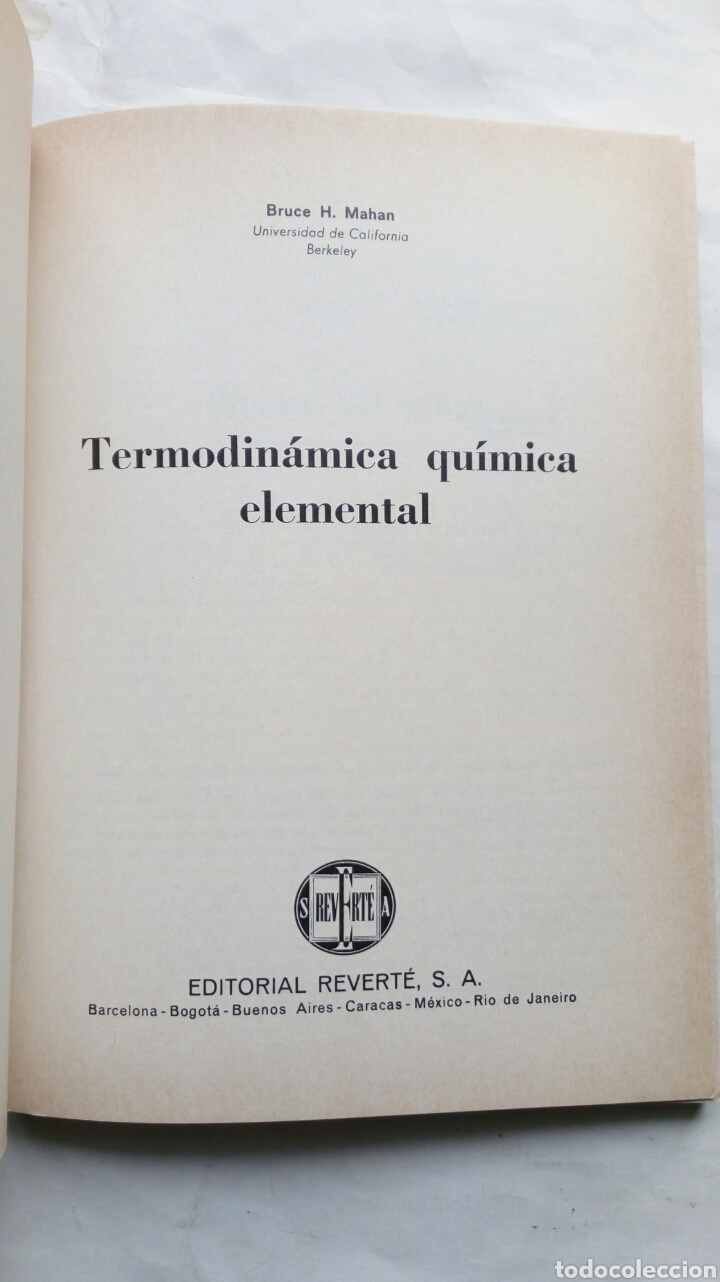Libros de segunda mano de ciencias: Termodin&aacute;mica qu&iacute;mica elemental. Bruce H. Mahan. - Foto 3