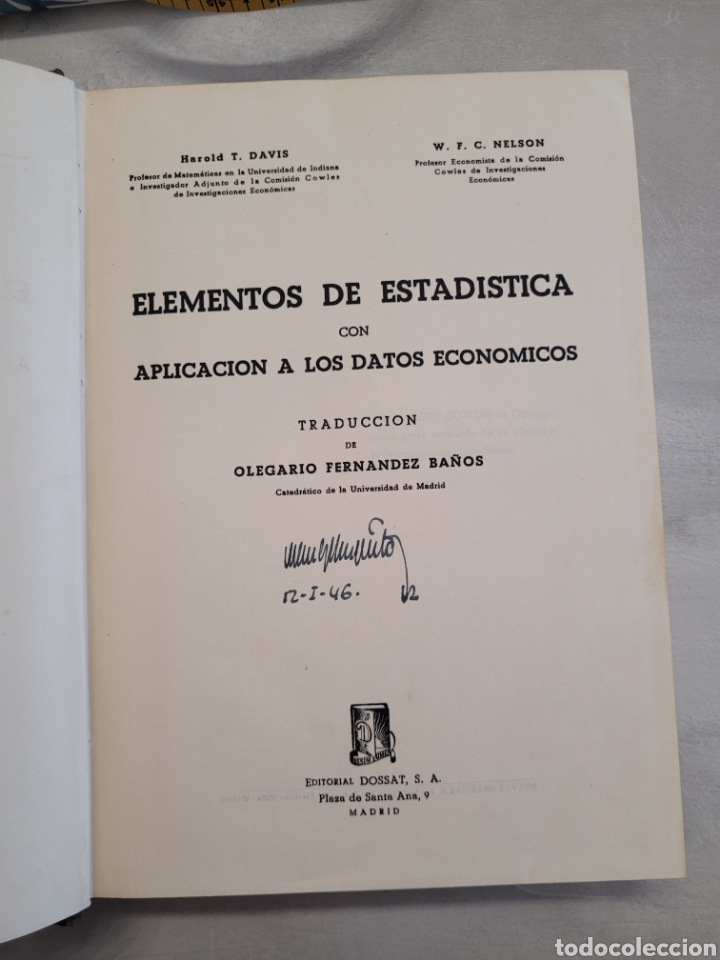 Libros de segunda mano de ciencias: ELEMENTOS DE ESTAD&Iacute;STICA CON APLICACION A LOS DATOS ECON&Oacute;MICOS EDITORIAL DOSSAT - Foto 2