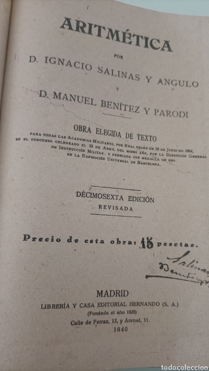 Libros de segunda mano de ciencias: Aritm&eacute;tica- Salinas y Ben&iacute;tez - Foto 2