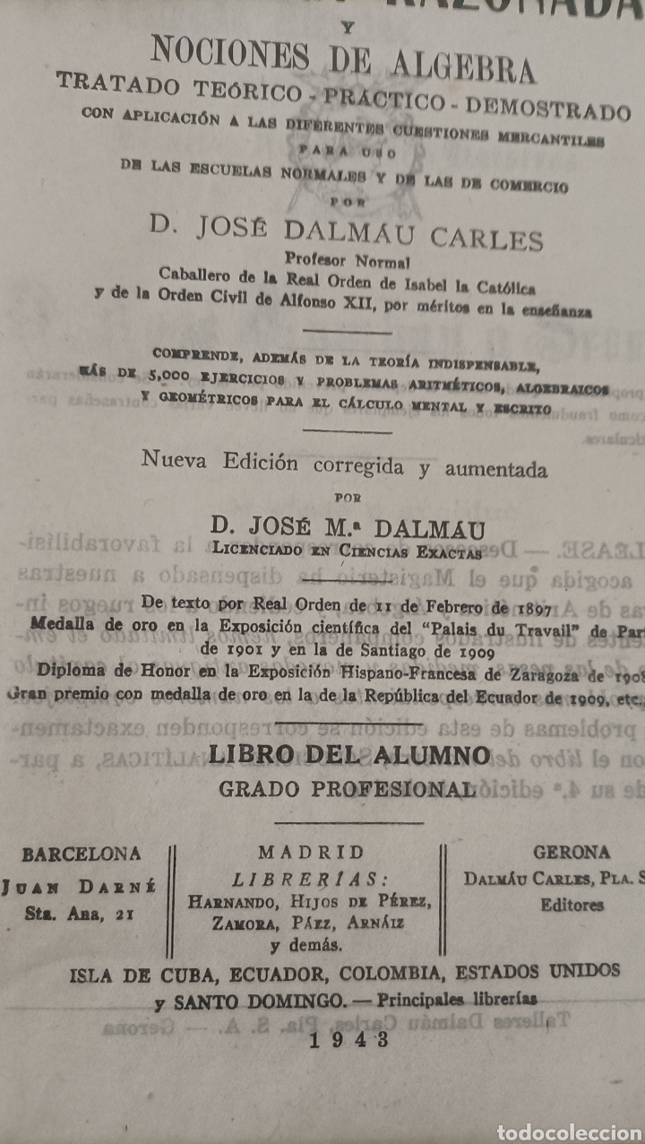 Libros de segunda mano de ciencias: Aritm&eacute;tica razonada y nociones de &Aacute;lgebra - Foto 3