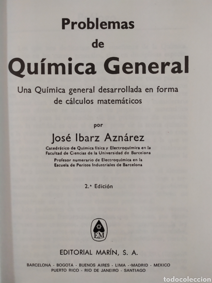 Libros de segunda mano de ciencias: PROBLEMAS DE QUIMICA GENERAL / J. IBARZ / 1981. EDITORIAL MAR&Iacute;N - Foto 3