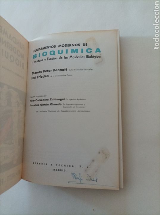Libros de segunda mano de ciencias: Fundamentos modernos de bioqu&iacute;mica. Estructura y funci&oacute;n de las mol&eacute;culas biol&oacute;gicas Bennett Frieden - Foto 2
