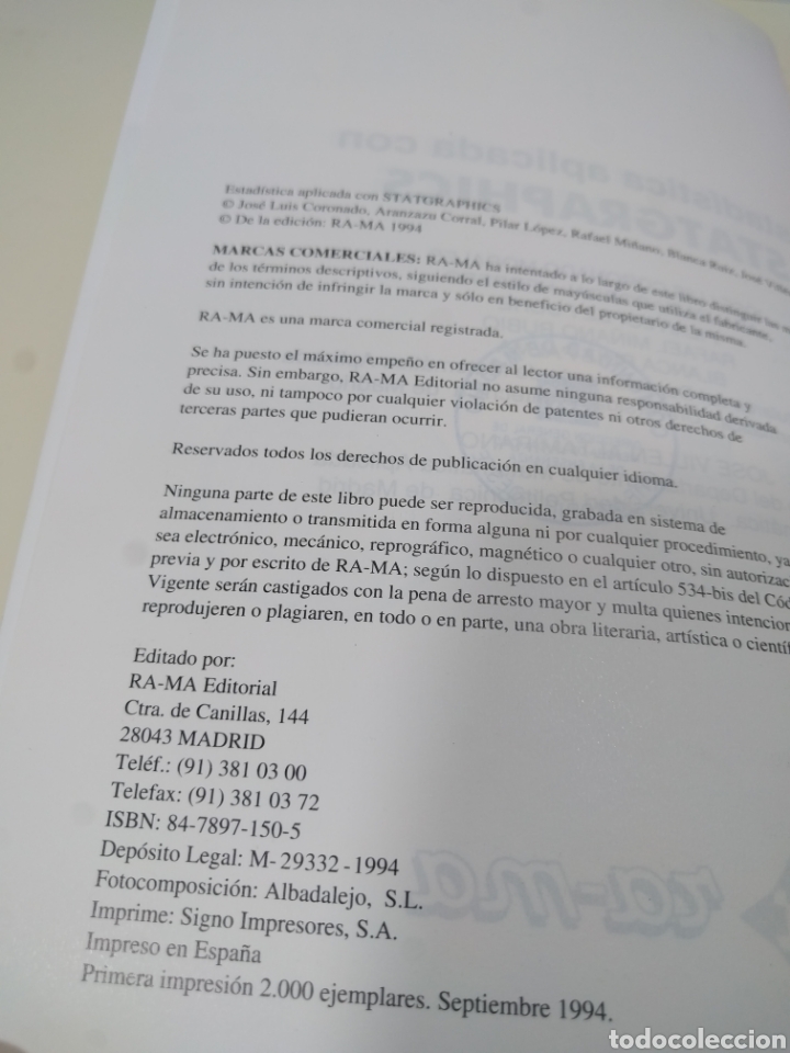 Libros de segunda mano de ciencias: Estad&iacute;stica aplicada con statgraphics. Ra-ma. - Foto 5