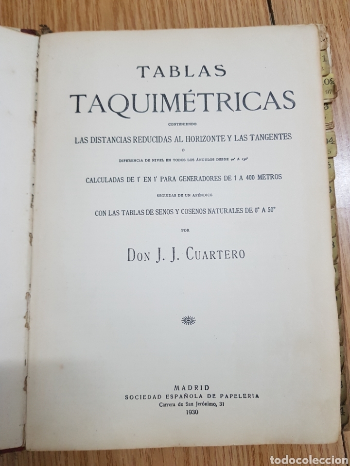 Libros de segunda mano de ciencias: Tablas Taquimetricas JJ Cuartero 1930 (L1) - Foto 1