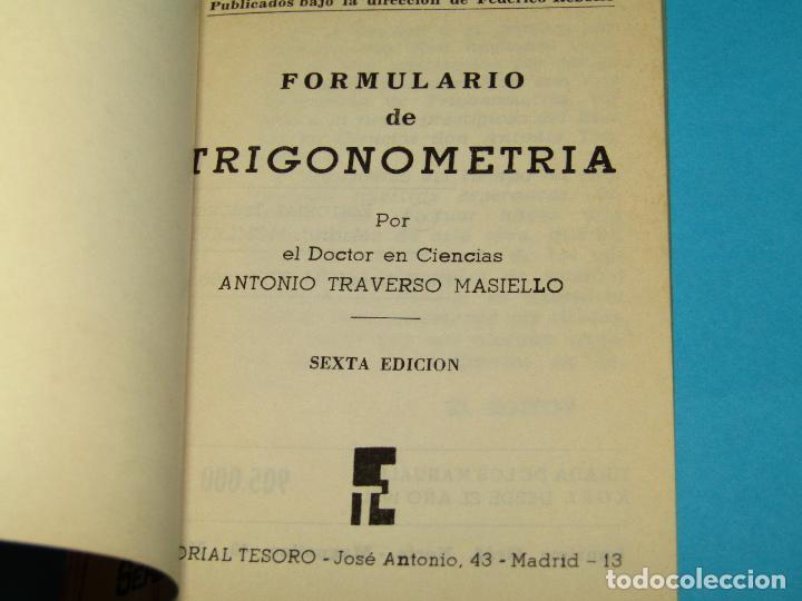 Libros de segunda mano de ciencias: Antiguo FORMULARIO DE TRIGONOMETR&Iacute;A de KOEL Edit. TESORO del A&ntilde;o 1966 - Foto 3