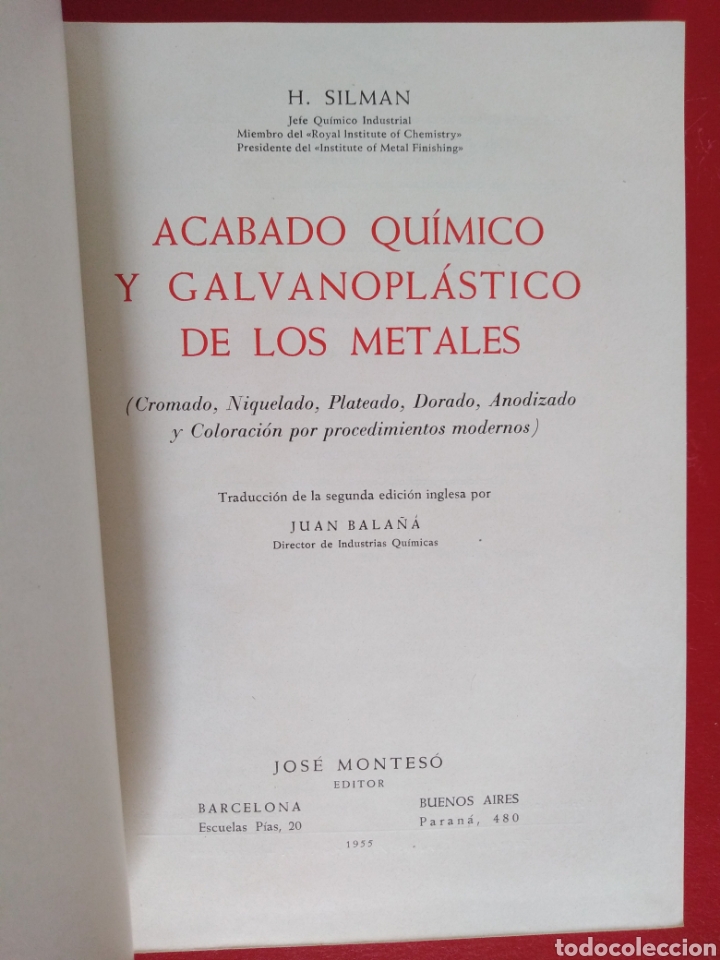Libros de segunda mano de ciencias: ACABADO QU&Iacute;MICO Y GALVANOPL&Aacute;STICO DE LOS METALES , H. SILMAN - Foto 5