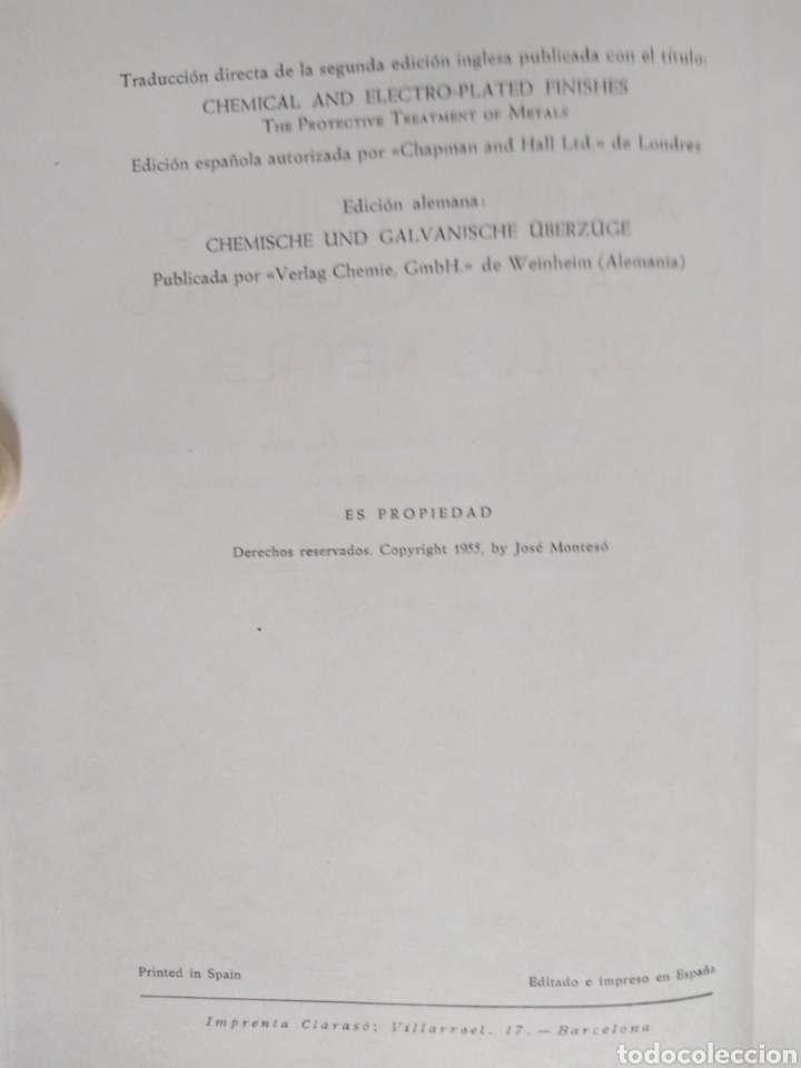 Libros de segunda mano de ciencias: ACABADO QU&Iacute;MICO Y GALVANOPL&Aacute;STICO DE LOS METALES , H. SILMAN - Foto 10
