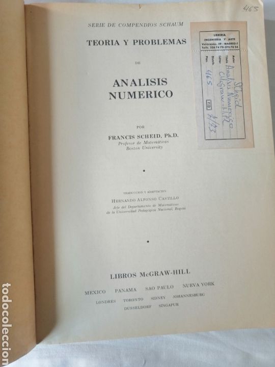 Libros de segunda mano de ciencias: Analisis Numerico. Francis Scheid. 1972. McGraw-Hill - Foto 3