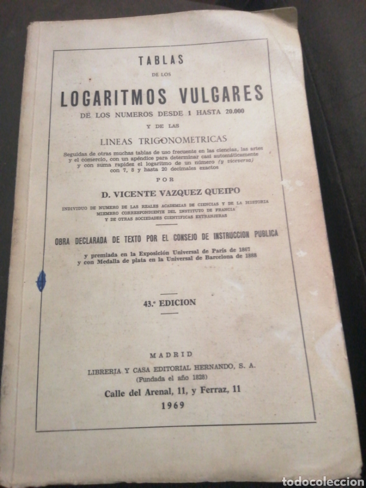 Libros de segunda mano de ciencias: TABLAS DE LOS LOGARITMOS VULGARES, A&Ntilde;O 1969. - Foto 1