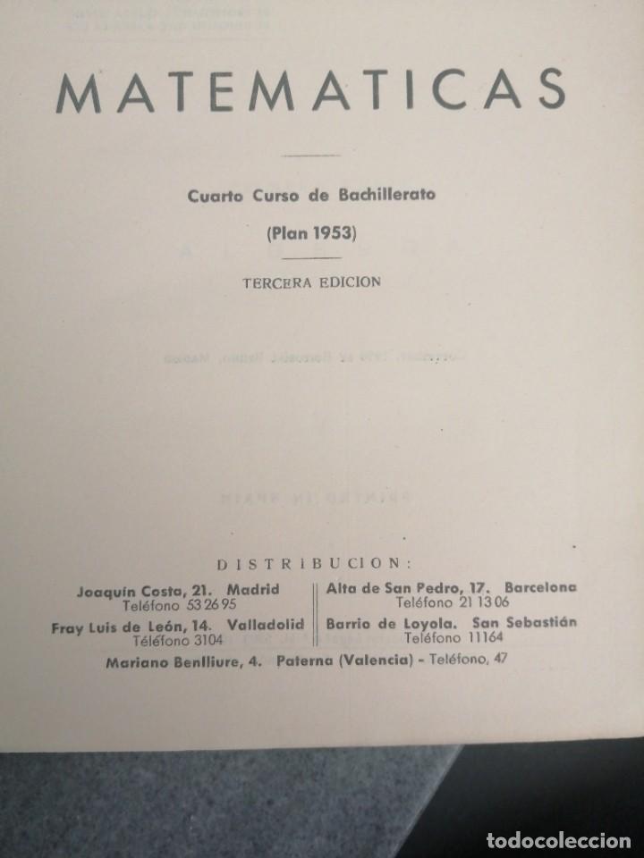 Libros de segunda mano de ciencias: Libro matem&aacute;ticas cuarto curso a&ntilde;o 1953 ediciones Bru&ntilde;o bachillerato - Foto 2
