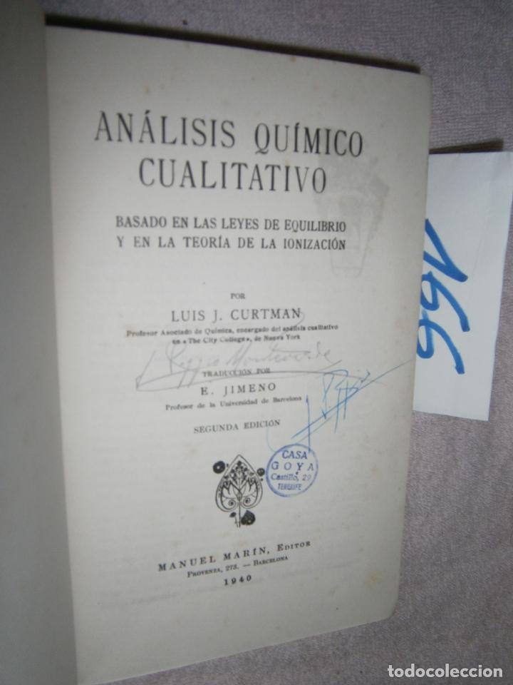 Libros de segunda mano de ciencias: ANTIGUO LIBRO - ANALISIS QUIMICO CUALITATIVO - Foto 2
