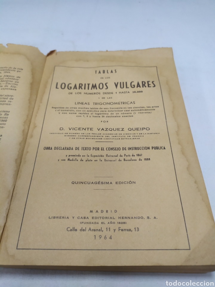 Libros de segunda mano de ciencias: Tablas de los logaritmos vulgares, Editorial Hernando, 1964 - Foto 3