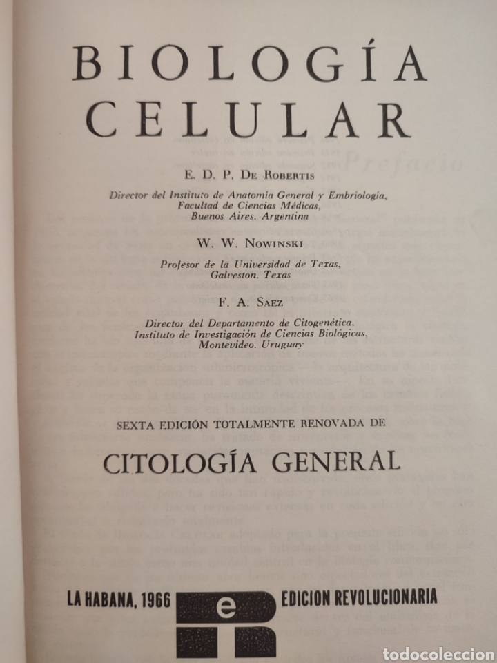 Libros de segunda mano: BIOLOGIA CELULAR/Robertis Nowinski - Foto 1