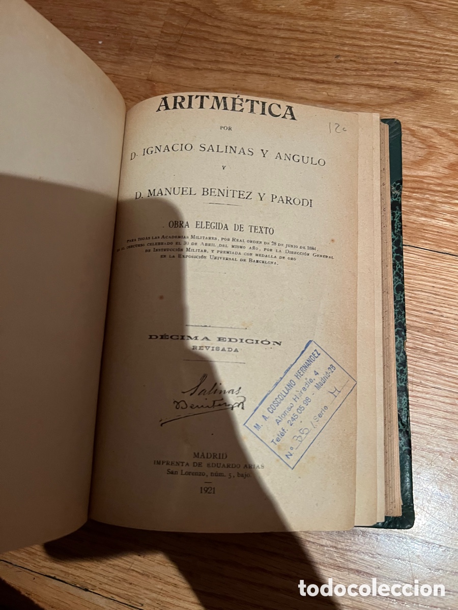 Libros de segunda mano de ciencias: aritm&eacute;tica por D. Ignacio Salinas y Angulo y D. Manuel Ben&iacute;tez y Parodi - Foto 2