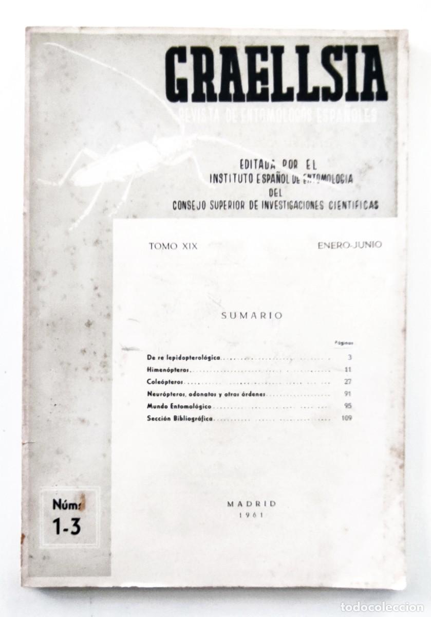 Libros de segunda mano: GRAELLSIA REVISTA DE ENTOMOLOGOS IBERICOS 1962 ENERO JUNIO TOMO 19 1-3