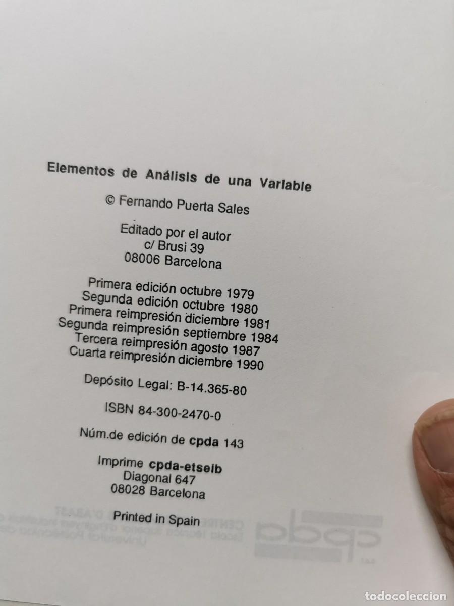 Libros de segunda mano de ciencias: Elementos de an&aacute;lisis de una variable - Fernando Puerta Sales - Foto 3