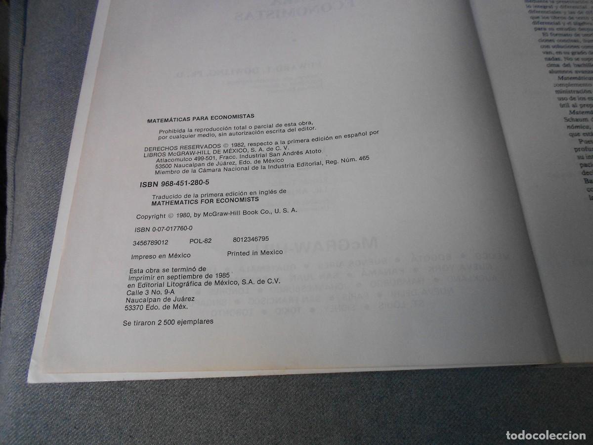 Libros de segunda mano de ciencias: MATEMATICAS PARA ECONOMISTAS - Foto 3