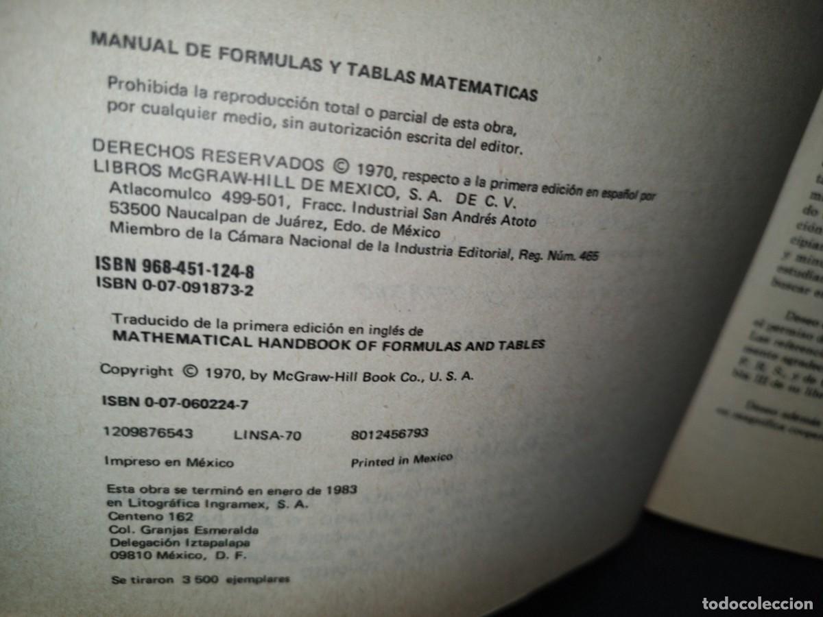 Libros de segunda mano de ciencias: 46- MANUAL DE F&Oacute;RMULAS Y TABLAS MATEM&Aacute;TICAS - MURRAY R. SPIEGEL - Foto 4