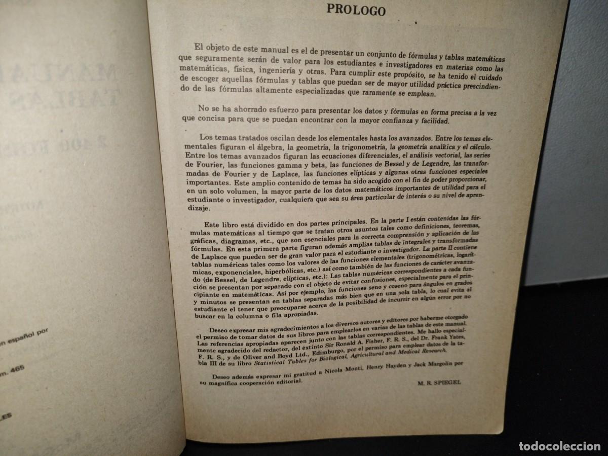 Libros de segunda mano de ciencias: 46- MANUAL DE F&Oacute;RMULAS Y TABLAS MATEM&Aacute;TICAS - MURRAY R. SPIEGEL - Foto 5