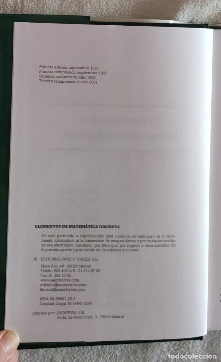 Libros de segunda mano de ciencias: ELEMENTOS DE MATEM&Aacute;TICA DISCRETA. - Foto 4