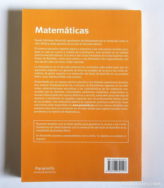 Libros de segunda mano de ciencias: MATEMATICAS - PRUEBAS DE ACCESO CICLOS FORMATIVOS DE GRADO SUPERIOR - EDIT. PARANINFO - Foto 4