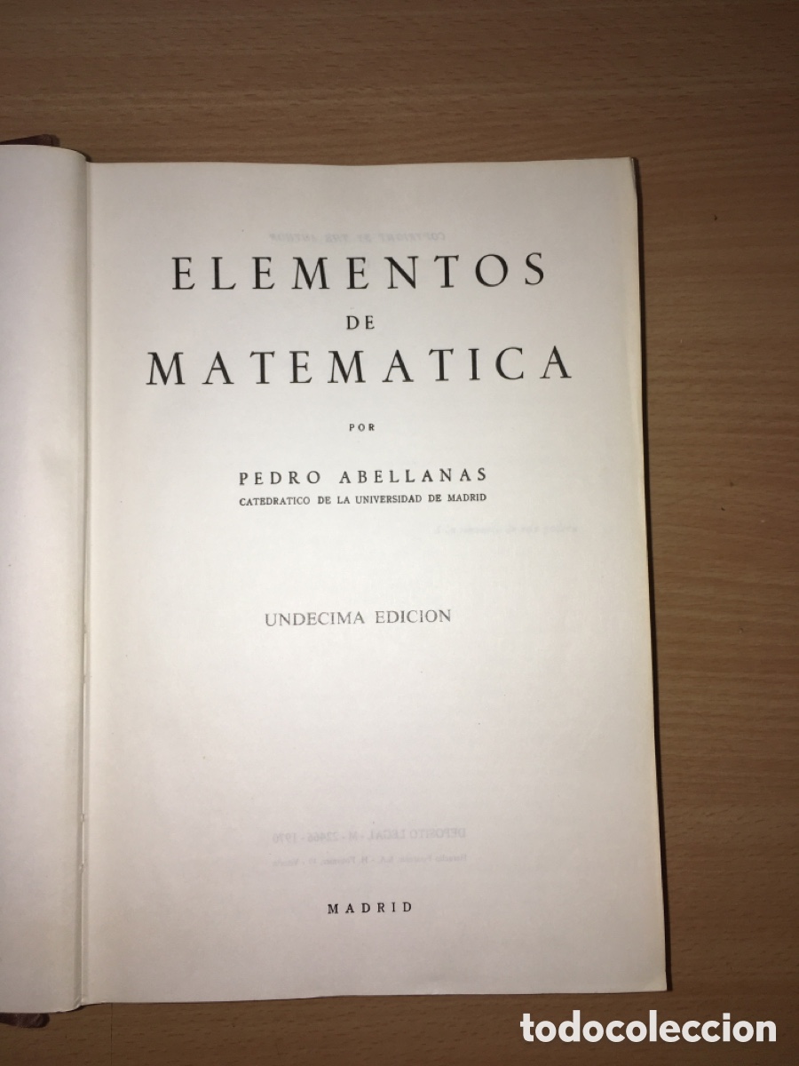 Libros de segunda mano de ciencias: Elementos de matem&aacute;ticas 11&ordf; edici&oacute;n - Pedro abellanas - Foto 2