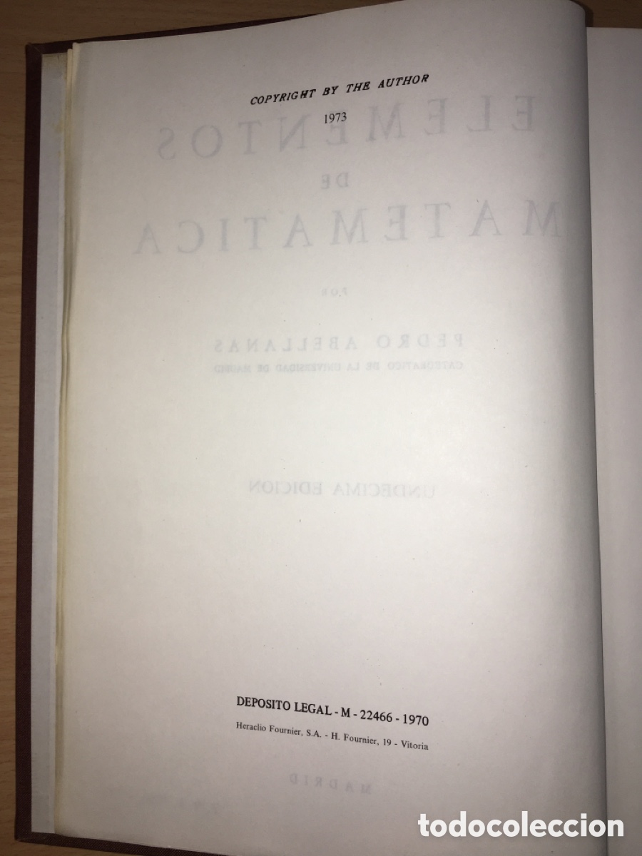Libros de segunda mano de ciencias: Elementos de matem&aacute;ticas 11&ordf; edici&oacute;n - Pedro abellanas - Foto 3