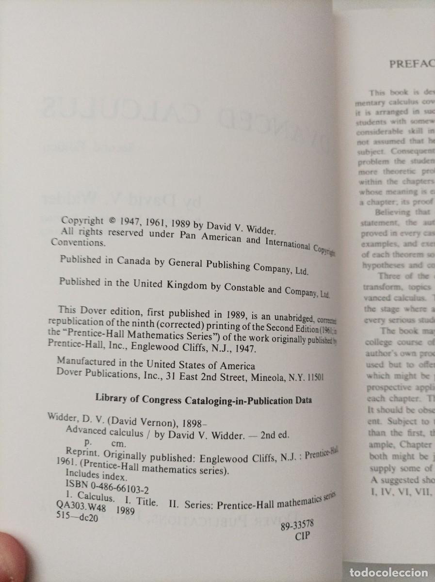 Libros de segunda mano de ciencias: Advanced Calculus (2nd Edici&oacute;n). David V. Widder. Courier Corporation, 1989. Edici&oacute;n en Ingl&eacute;s. - Foto 3