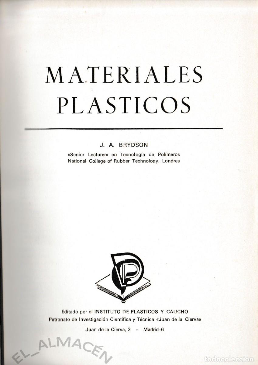 Libros de segunda mano de ciencias: MATERIALES PL&Aacute;STICOS (J.A. BRYDSON 1969) SIN USAR - Foto 1