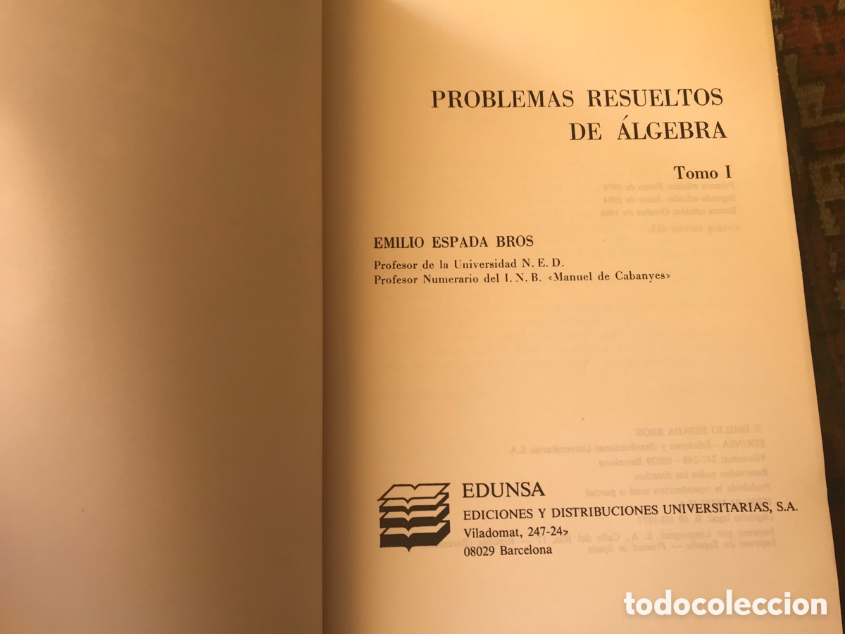 Libros de segunda mano de ciencias: Problemas resueltos de &aacute;lgebra. Emilio espada. Edunsa - Foto 3