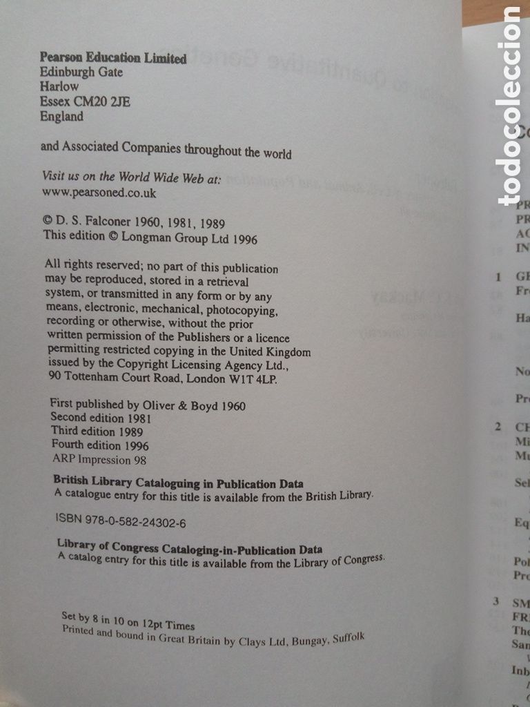 Libros de segunda mano de ciencias: Introduction to Quantitative Genetics - Falconer & Mackay -4a edition - pearson - Foto 6