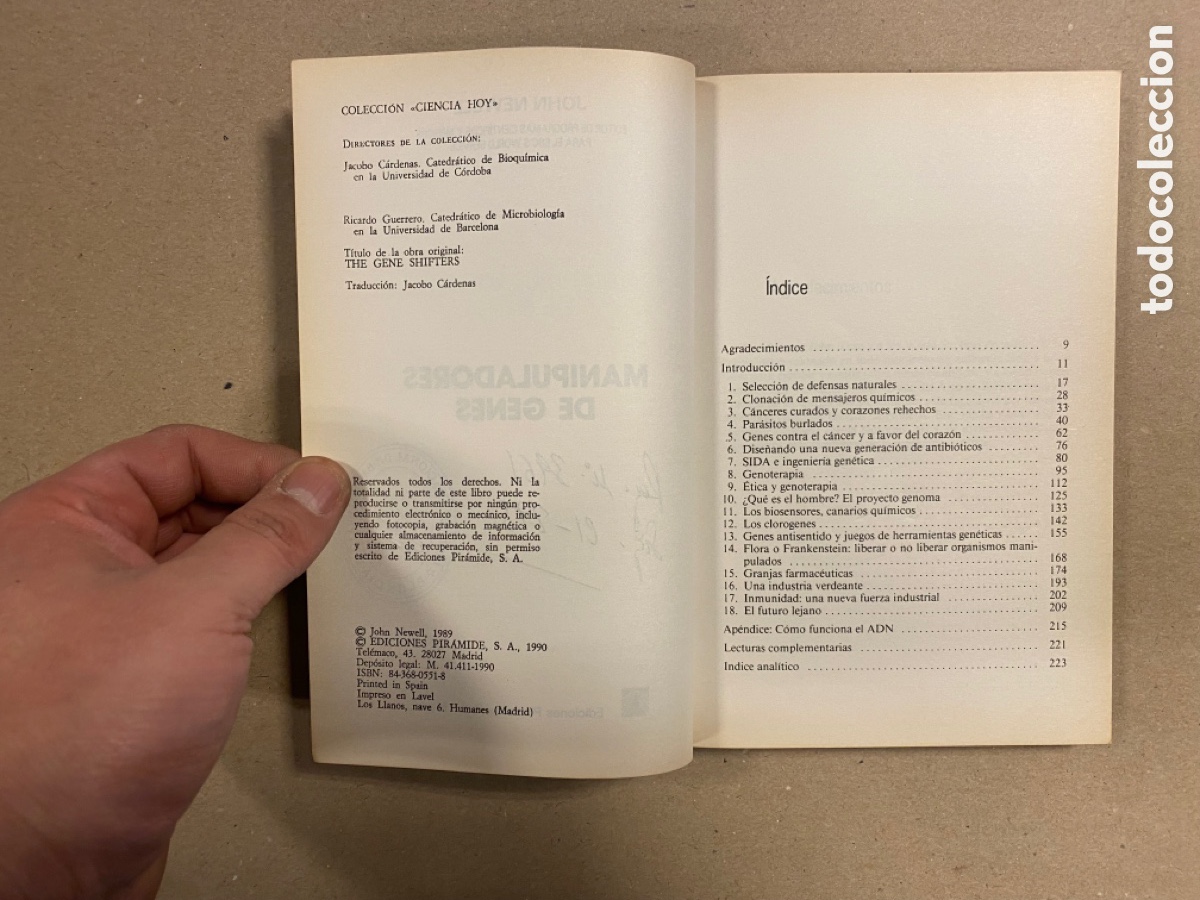 Libros de segunda mano: MANIPULADORES DE GENES. JOHN NEWELL. EDICIONES PIR&Aacute;MIDE 1990. - Foto 3
