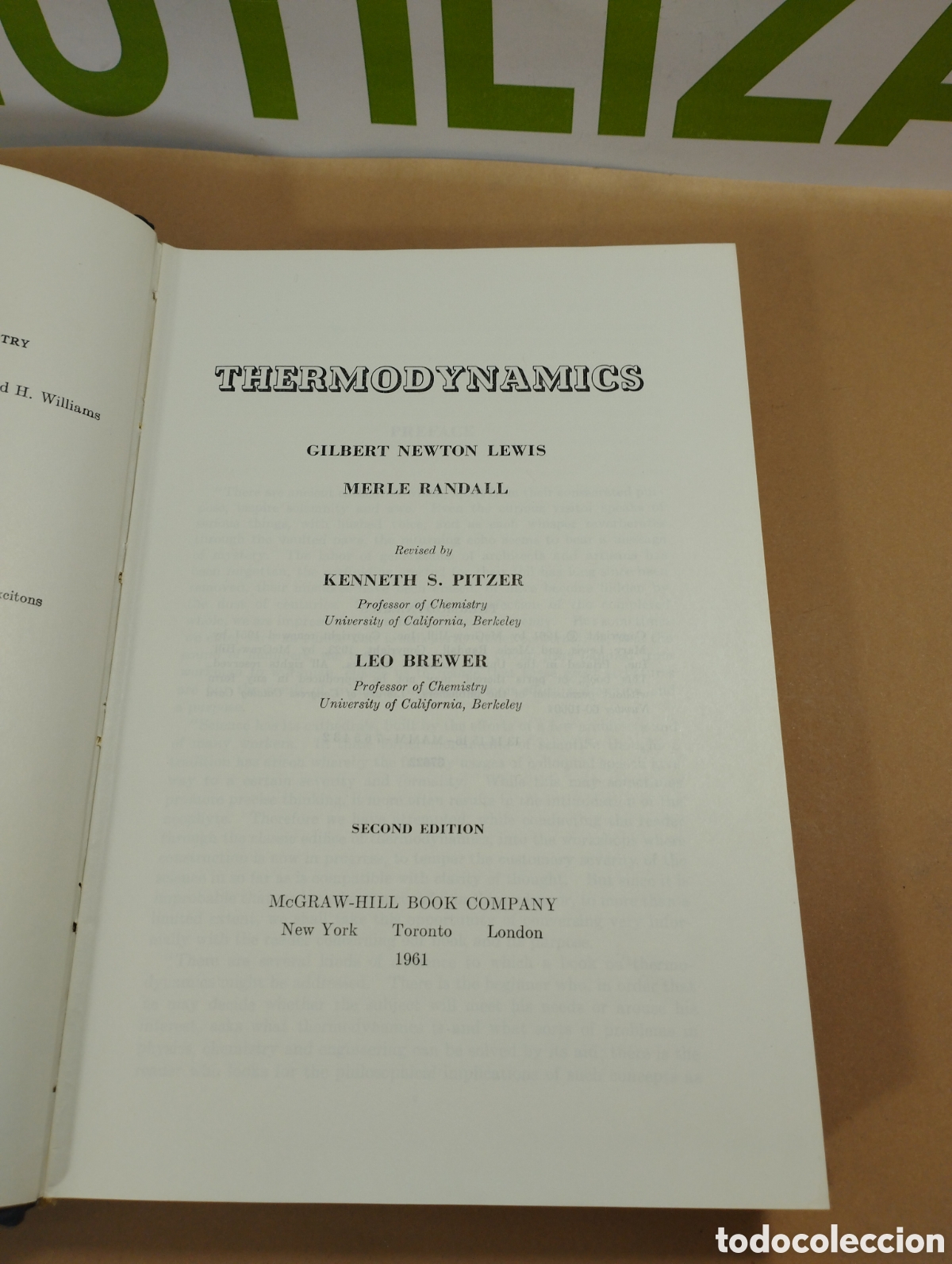 Libros de segunda mano de ciencias: Thermodynamics. Gilbert Newton Lewis. Merle Randall. 1961. - Foto 4