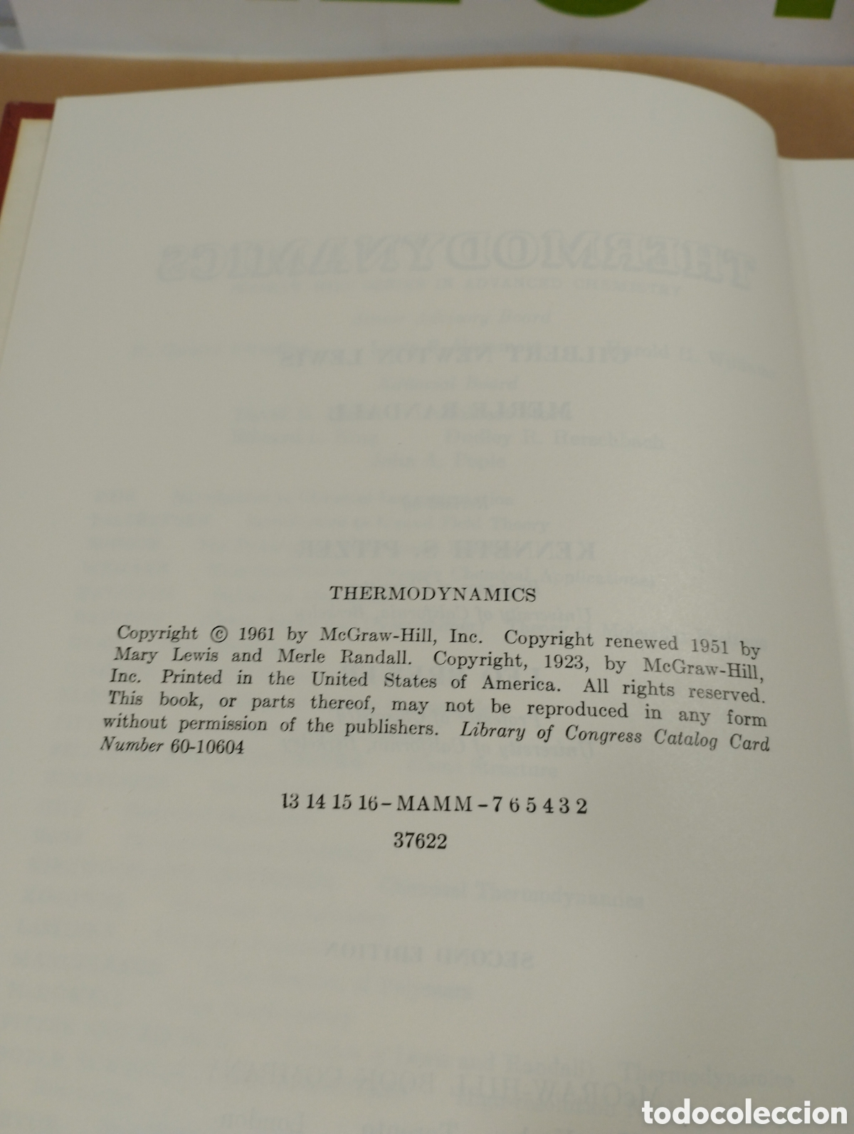 Libros de segunda mano de ciencias: Thermodynamics. Gilbert Newton Lewis. Merle Randall. 1961. - Foto 5