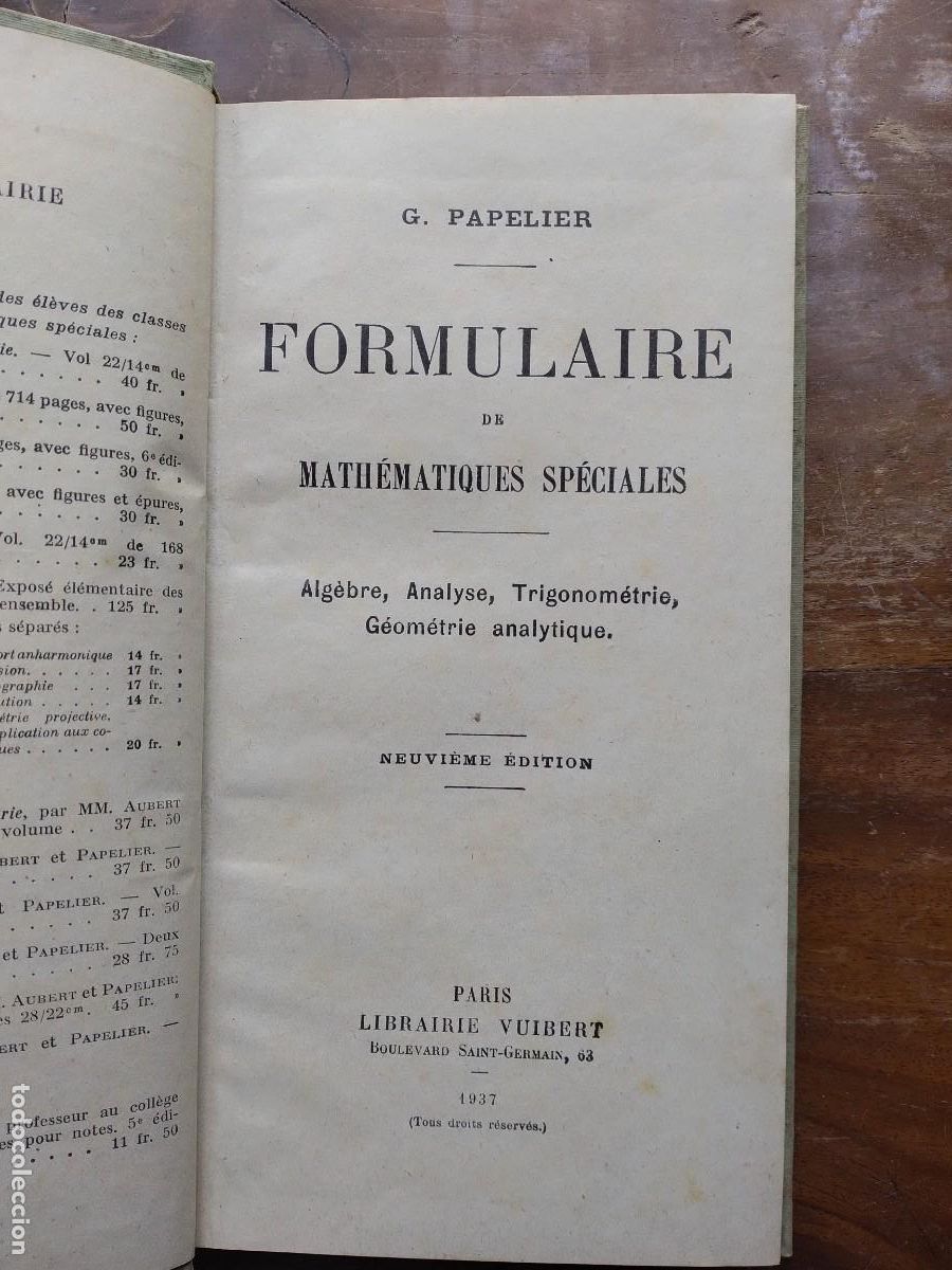 Libros de segunda mano de ciencias: Formulaire de mathematiques apreciables 1937 - Foto 2