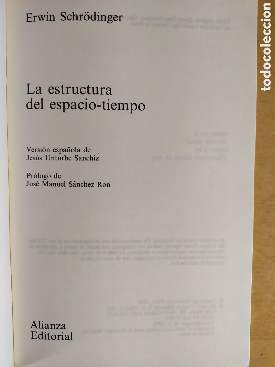 Libros de segunda mano de ciencias: LA ESTRUCTURA DEL ESPACIO-TIEMPO / ERWIN SCHR&Ouml;DINGER / 1992. ALIANZA - Foto 4