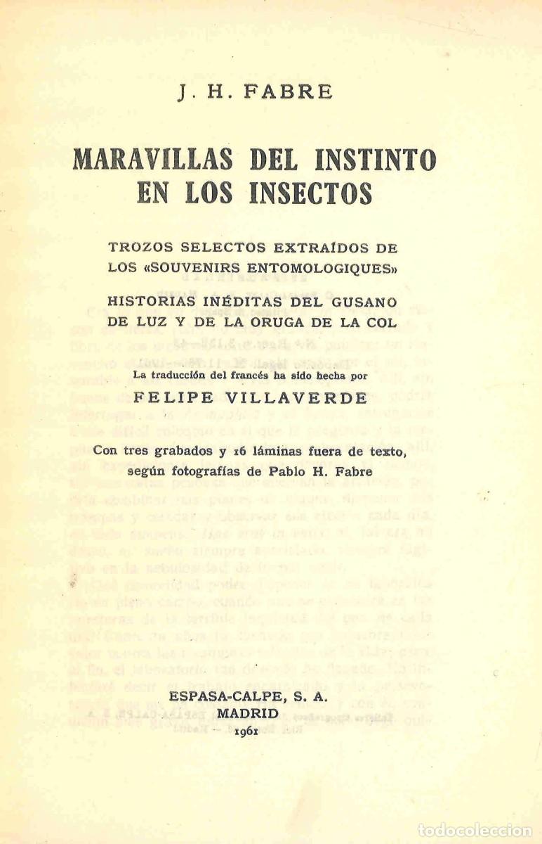 Libros de segunda mano: Maravillas del instinto en los insectos. J.H. Fabre. 1961 - Foto 3